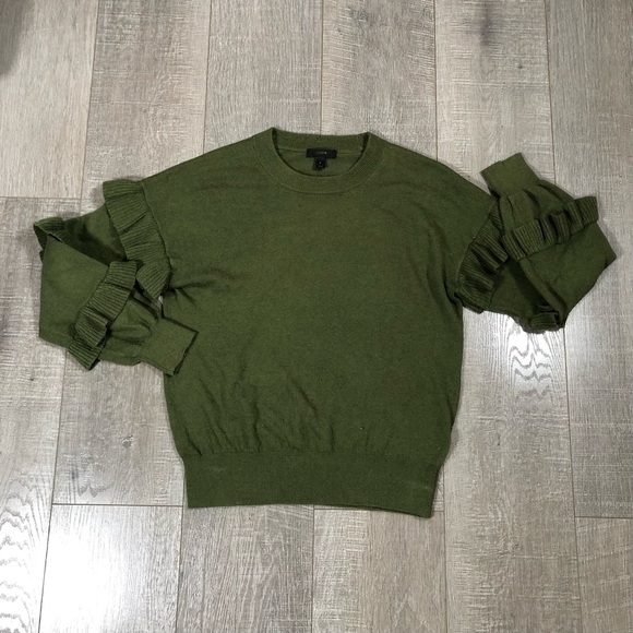 J.Crew Women’s Olive Green Sweater with ruffle sleeves Size S - Picture 4 of 15